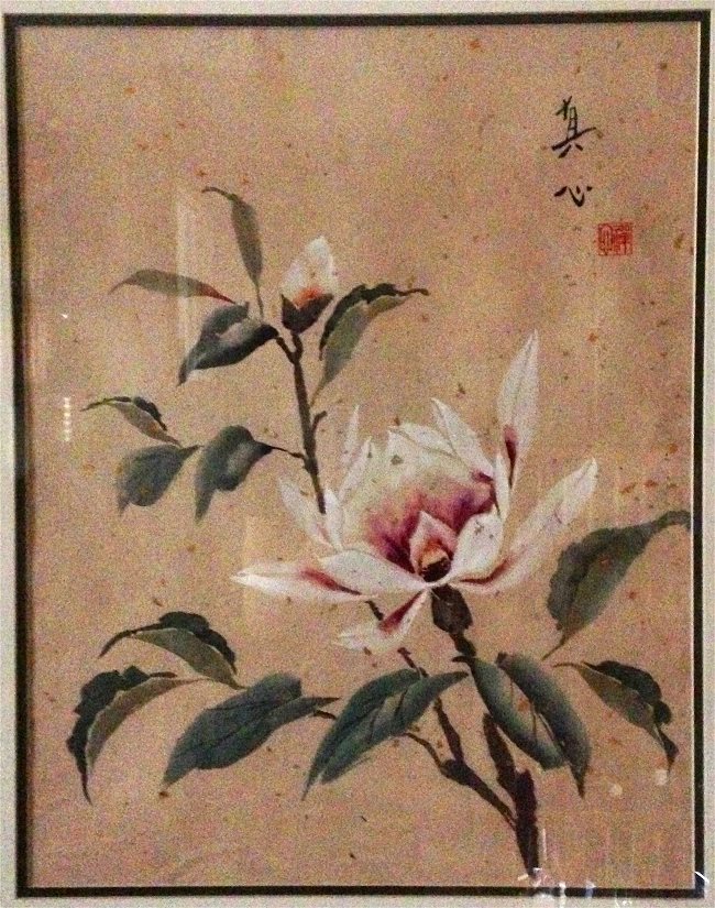 Magnolia by Diana Zen watercolor on gold-flecked double Shuen Xuan Paper